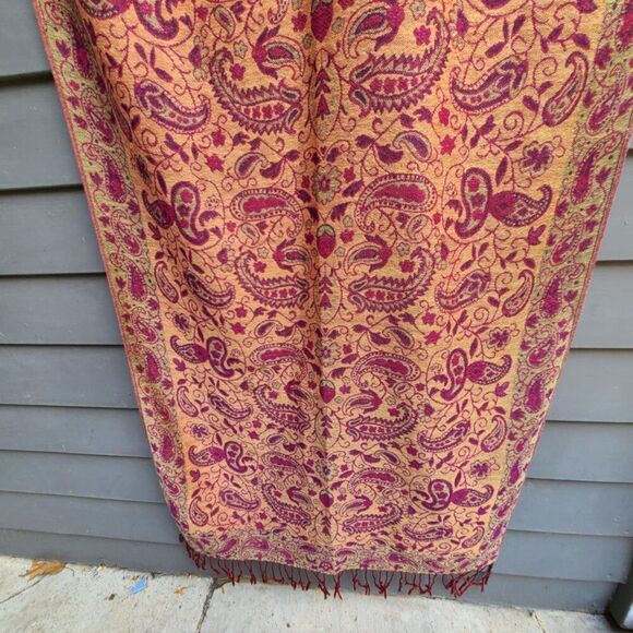 Gorgeous Paisley Red Gold Brown Pashmina Cashmere and Silk - Picture 9 of 12